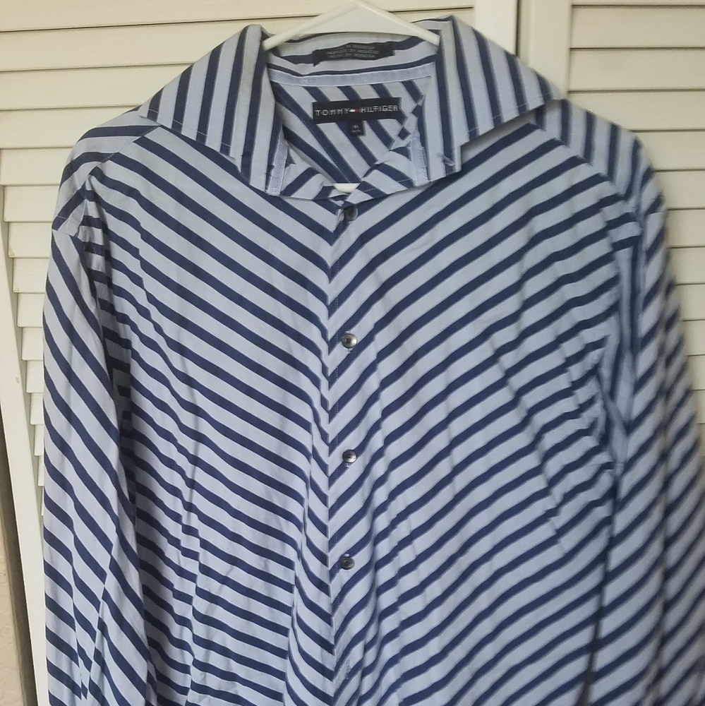 Blue striped long sleeve dress shirt